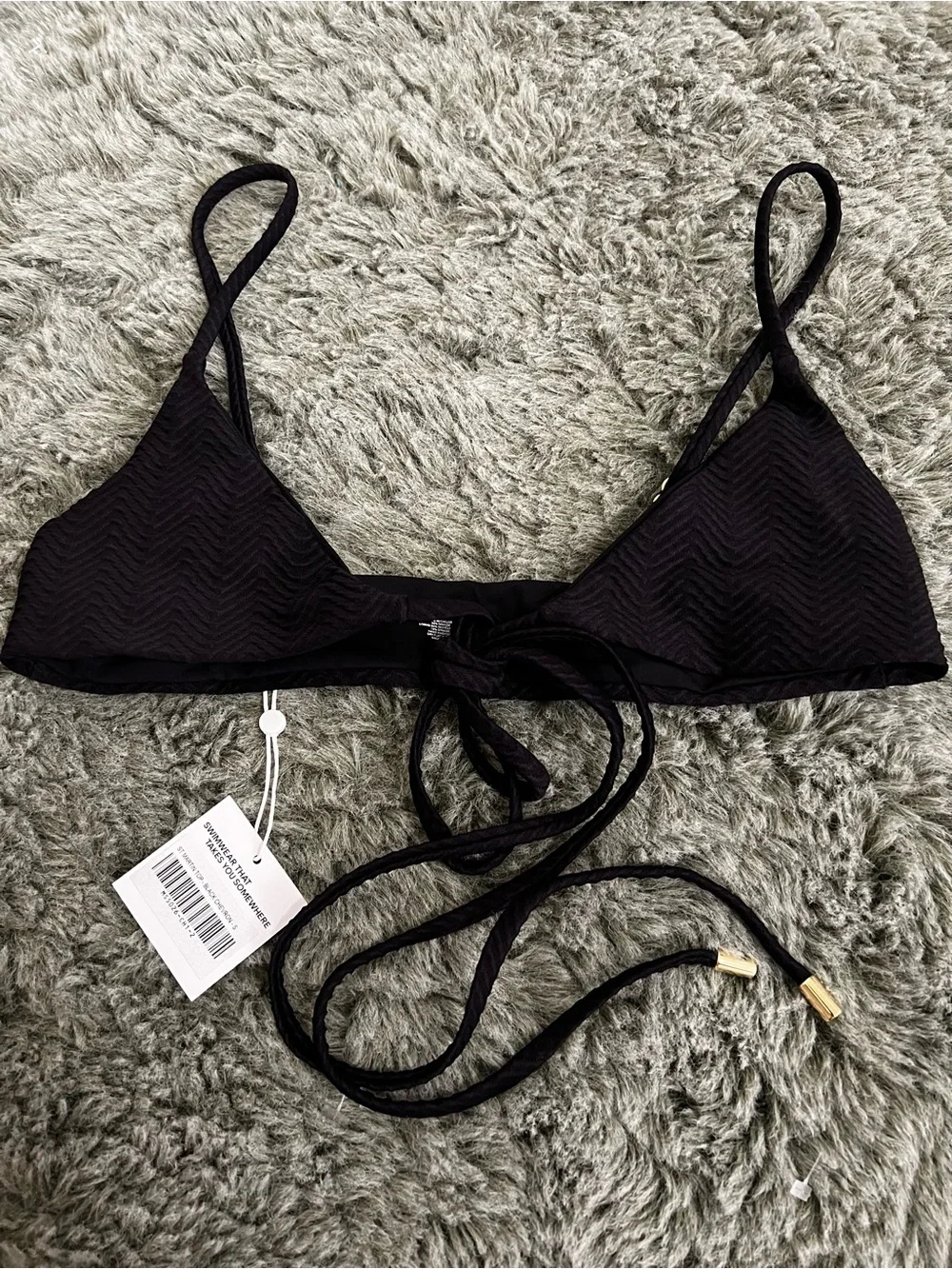 Monday Swimwear St. Martin Top Black Chevron Small NWT